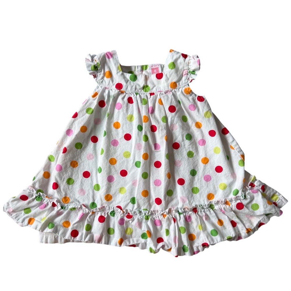 Carters Baby Girl Polka Dot Dress White Multi Color Flutter Sleeve Ruffle 6M